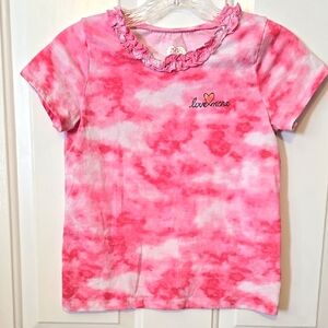 365Kids Short Sleeve Tee, Garanimals, Sz 10, Pink Tie Dye, Ruffled Neckline,